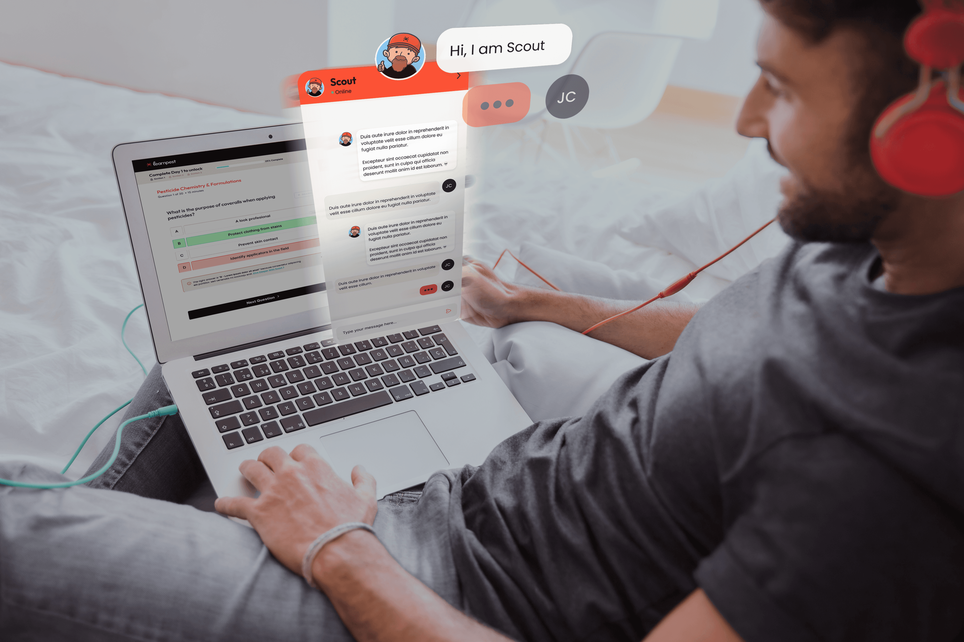 Pest control technician using LearnPest on a laptop