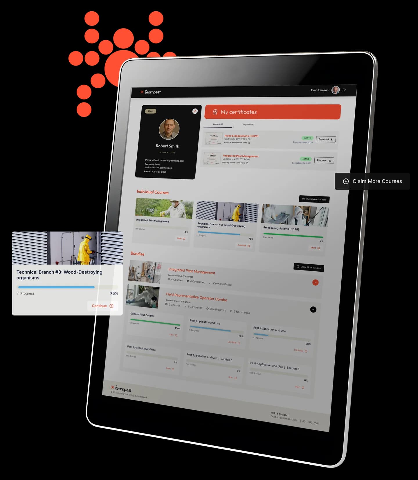 LearnPest dashboard on an iPad