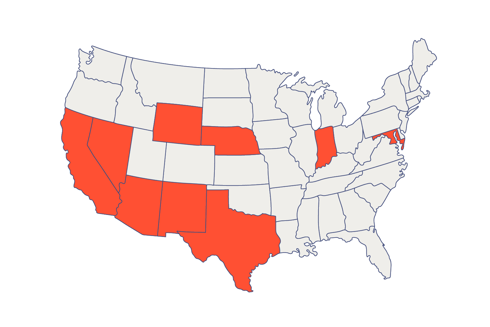 US map highlighting the nine states LearnPest Scout covers